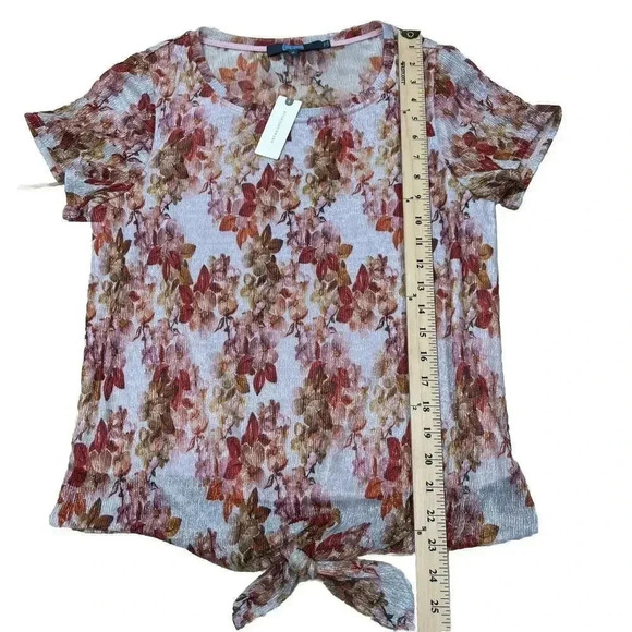 Anthropologie Eva Franco Metallic Floral Tie Front Short Sleeve Shirt Sz Medium - Picture 11 of 11